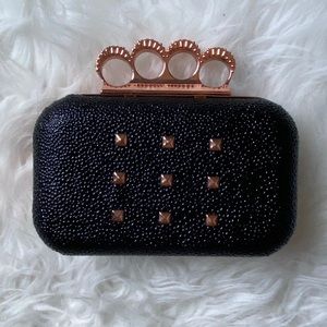 Rose Gold Black Brass Nuckles Purse Bag Clutch